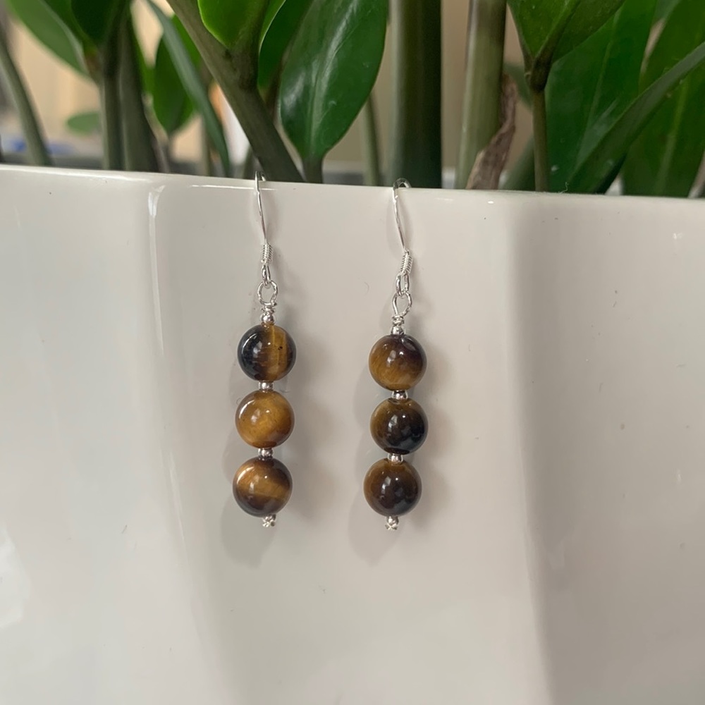 Tiger eye sterling silver 1.5in earrings